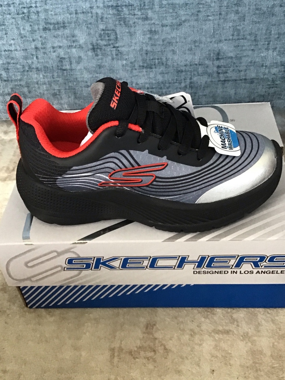 Skechers Kids Black, Gray & Red Microspec Advance Revconix Athletic Sneakers